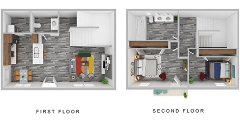 Floor plan for 2 beds, 1.5 baths, 933 sqft